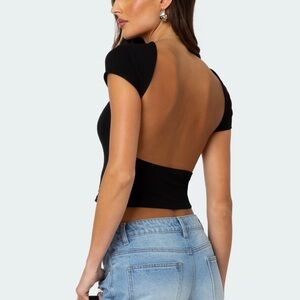 Edikted Bambi black open back shirt